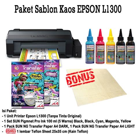 Jual Paket Sablon Printer Epson L1300 Transfer Paper Tinta Pigment