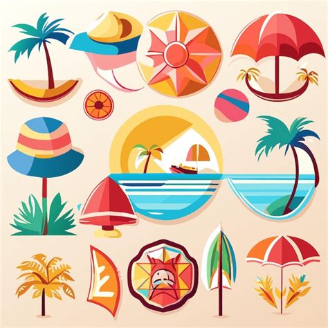 Premium Vector Sticker Set Summer Beach Vector