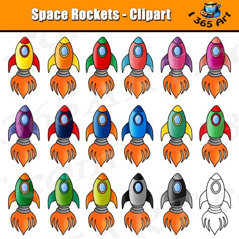 Space Rocket Clipart Set - 18 Files PNG & JPEG - Clipart 4 School