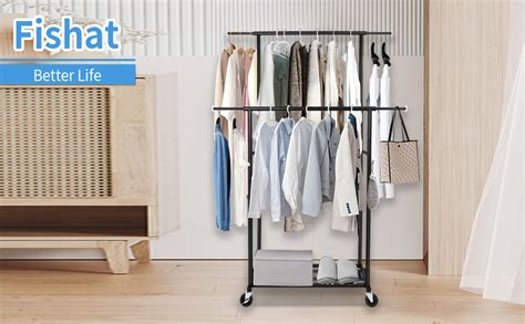 Amazon Fishat Portable White Double Rods Garment Rack With Rolling