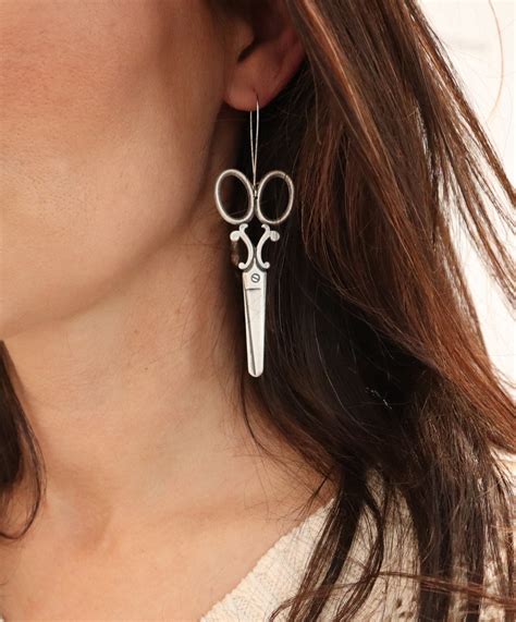 Large Scissor Earrings Sterling Silver Finish Scissor Dangle Etsy