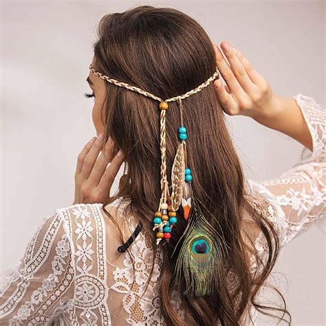 Campsis Indian Peacock Feather Headbands Boho Princess Head