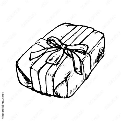 Pencil sketch of present box with a bow and ribbon, hand-drawn vector ...