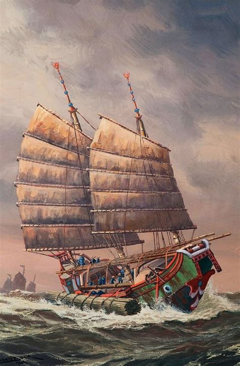 A Chinese junk during a storm Китайская джонка во время шторма