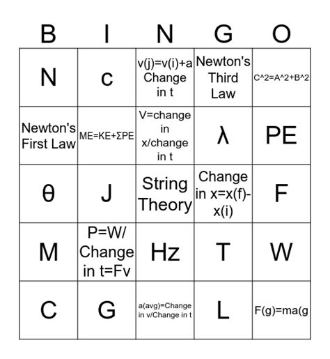 Physics 4 Phun Bingo Card