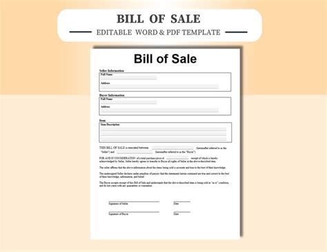 Bill Of Sale Editablefillable In Word And Pdf Bill Of Sale Template Bill Of Sale Form As Is