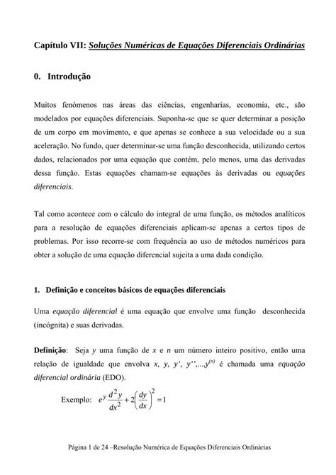 Pdf Cap Tulo Vii Solu Es Num Ricas De Equa Es Diferenciais