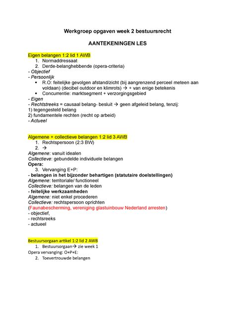Werkgroep Opgaven Week 2 Bestuursrecht Werkgroep Opgaven Week 2