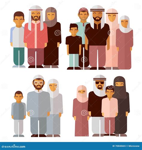 Arabic Family in Traditional Muslim Clothes Stock Vector - Illustration ...