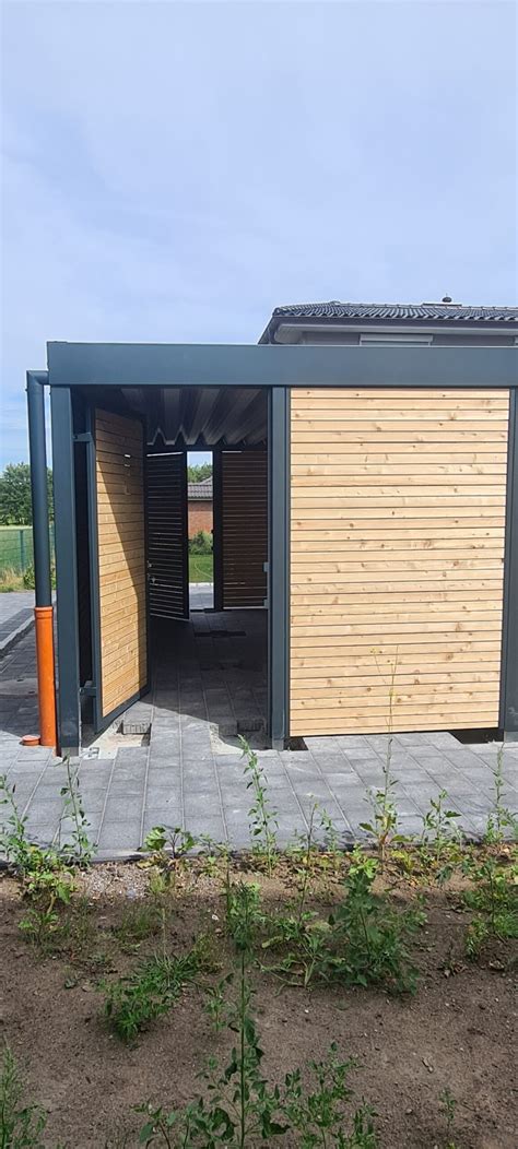 Design Carport für 2 Autos mit Geräteraum Doppelcarport Metall