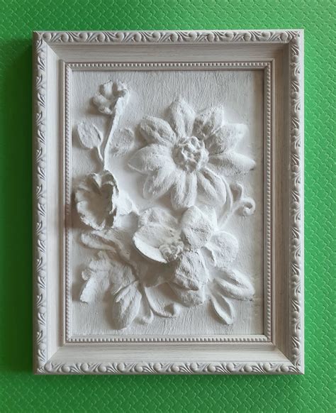 Plaster Wall Art Botanical Sculpture Framed Wall Art Relief 3d Etsy