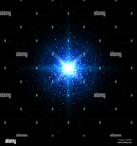 Bright blue star cluster, galaxy. Lens flare. Glowing blue stars in ...