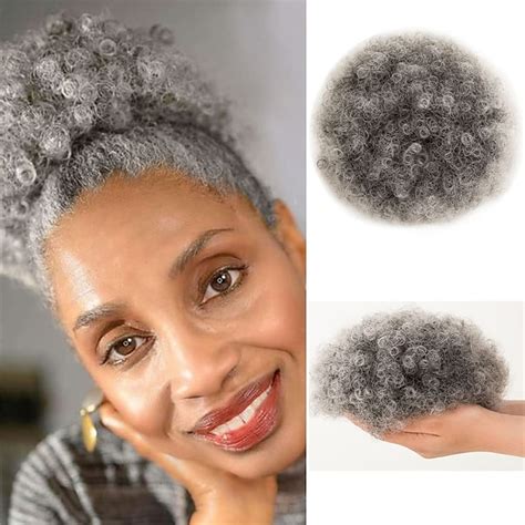 Ombre Grey Afro Puff Drawstring Ponytail Natural Kinky Curly Ponytail