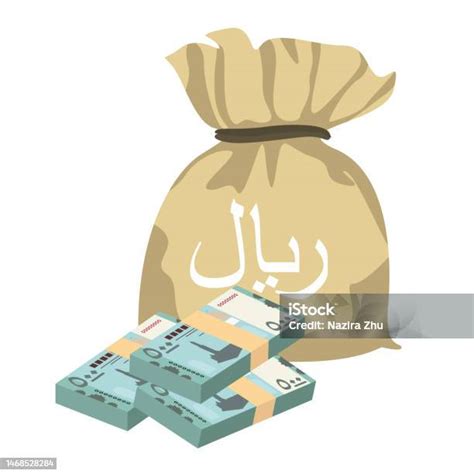 Yemeni Rial Vector Illustration Yemen Money Set Bundle Banknotes Money Bag 500 Yer Flat Style ...