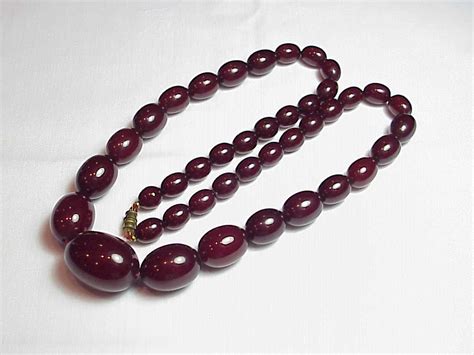 Vintage Cherry Amber Bakelite Faturan Bead Necklace