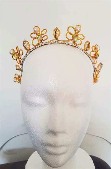 Golden Yellow Hurrem Sultan Tiara Crown Jewellery For Girls And Women