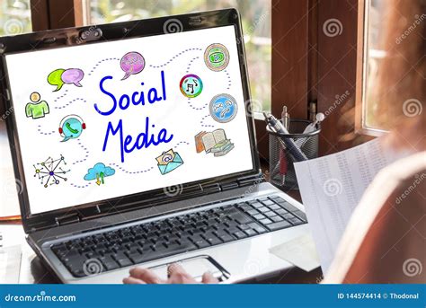 Social Media Concept On A Laptop Screen Stock Photo Image Of Design