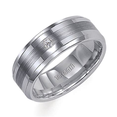 Triton 8mm Tungsten Carbide Bevel Edge Comfort Fit Diamond Band With Center Satin Finish 21