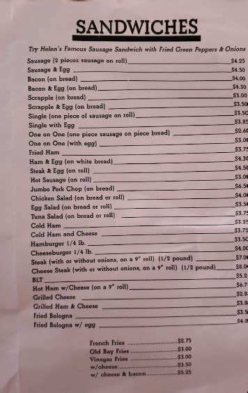 Helen's Sausage House Menu (Updated December 2024)