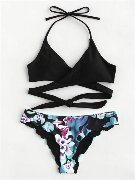 Cross Wrap Mix And Match Halter Bikini Set Shein Sheinside