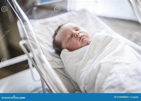 Adorable Caucasian Newborn Child Lying in Hospital Bed Stock Photo ...