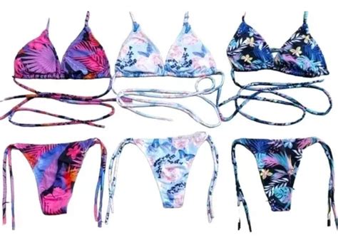 Bikini Estampada Tiras Largas Triangulo Colaless