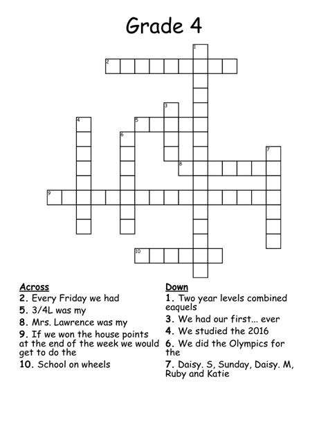 5th Grade Crossword Puzzles Printable Printable Crossword Puzzles