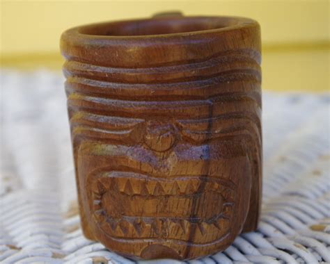 Vintage Carved Wood Tiki Mug Etsy Mugs Tiki Carving