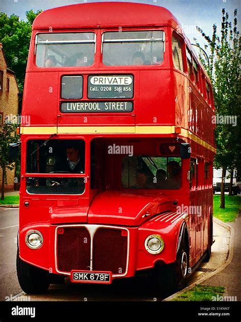 Red Double Decker Classic London Routemaster Iconic Vintage Bus Stock