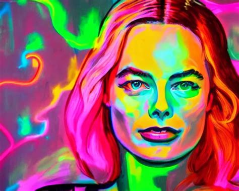 Neon Sculpture Of Margot Robbie Hyper Detailed Award Stable