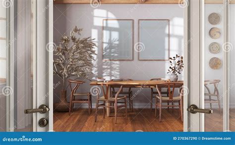 Farmhouse Wooden Dining Room In White And Beige Tones Rustic Table