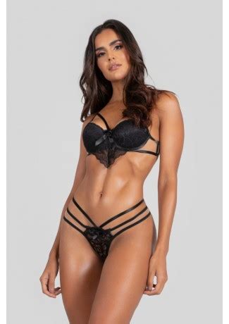 Conjunto Lingerie Esmeralda Preto Ref P03 17 A Kaisan