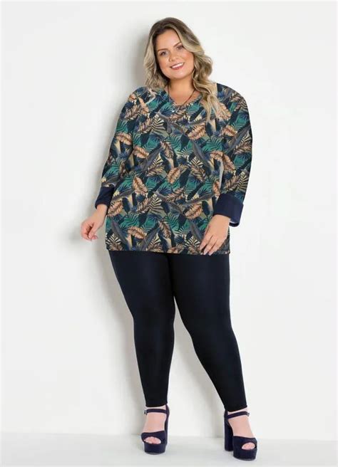 Conjunto Folhagem Marinho Plus Size Marguerite