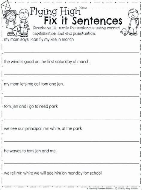 Sentence Worksheets For First Grade Free Paragraph Editing Worksheets Grammar Correction 3rd