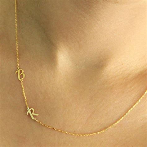 14k Solid Gold Sideways Initial Necklace Personalized Letter Etsy