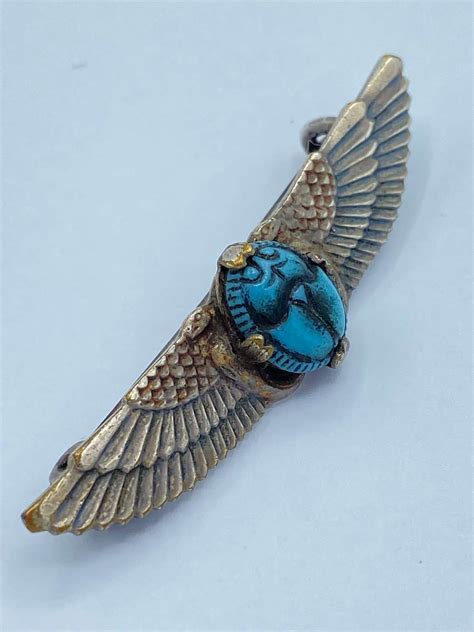 Beautiful Antique 1920s Egyptian Revival Winged Blue Scarab Brooch