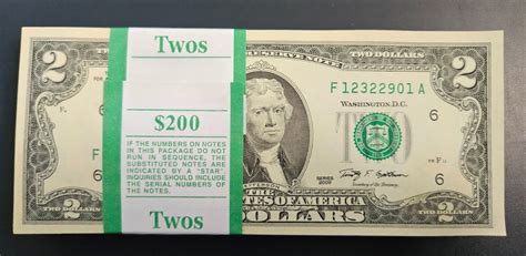 Uncirculated Two Dollar Bill Crisp 2 Sequential Note Pilates Plus