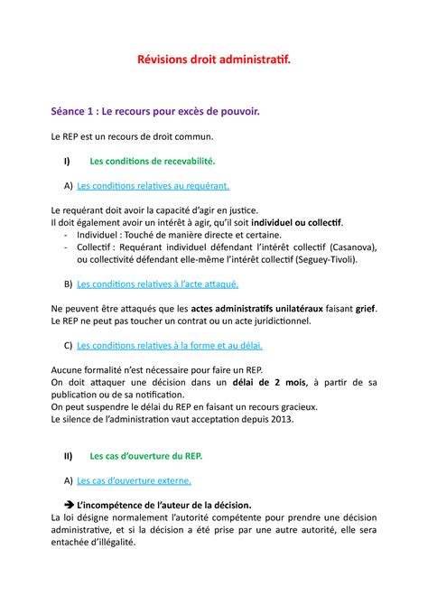 Fiche de droit admin complet Révisions droit administratif Séance