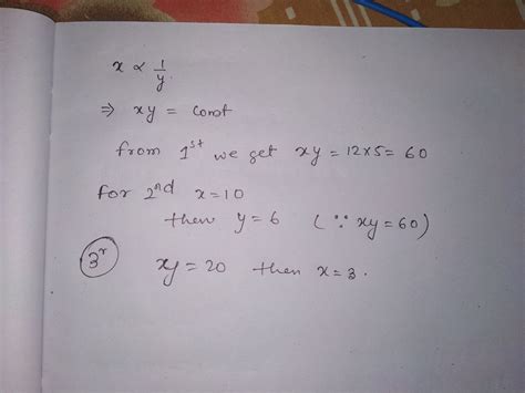 If X Varies Inversely As Y Fill In The Blanks In The Following Table