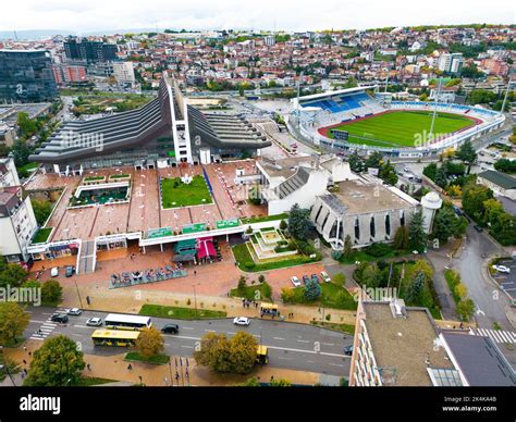 Fadil Vokrri Stadium Pristina City Aerial View Capital Of Kosovo