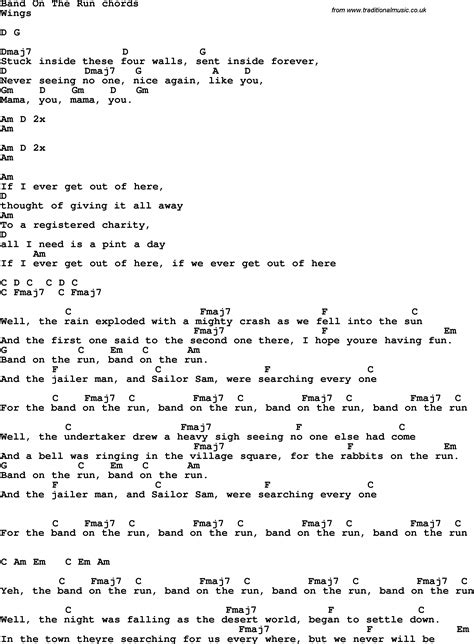 Song Lyrics With Guitar Chords For Band On The Run Playguitar Guitar