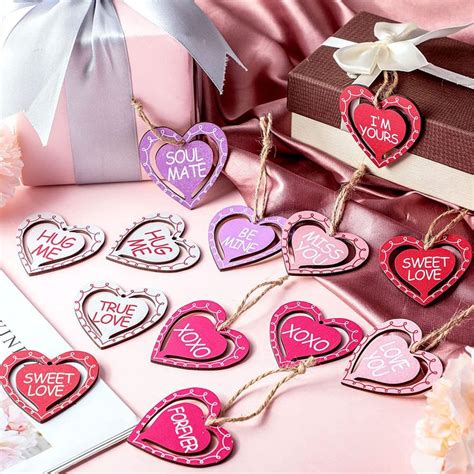 60 Pieces Valentines Day Wood Heart Shaped Ornaments Valentines Day