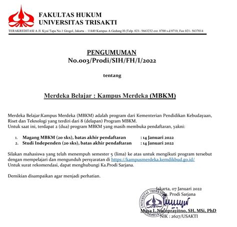 MERDEKA BELAJAR KAMPUS MERDEKA MBKM Fakultas Hukum