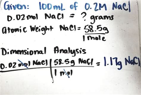 Solved Calculate The Moles And Mass Of NaCl Show Your Work Course Hero