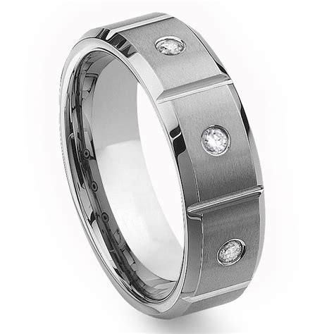 Tungsten Carbide Diamond Wedding Band Ring W Grooves 8mm