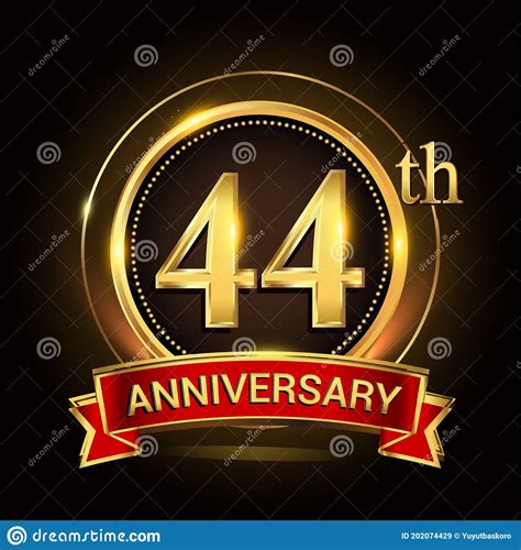 44th Golden Anniversary Logo With Ring And Red Ribbon Vector Design