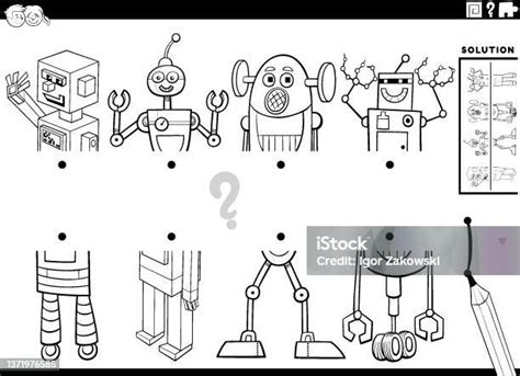 만화 로봇 사진 작업 색칠 공부 책의 절반 일치 로봇에 대한 스톡 벡터 아트 및 기타 이미지 로봇 색칠놀이 책 지그소