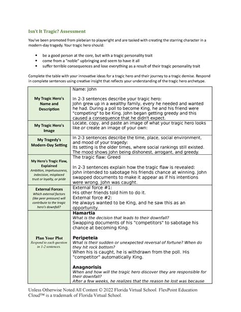 2 Flvs Assignments 2022 2023 Isn T It Tragic Assessment You Ve