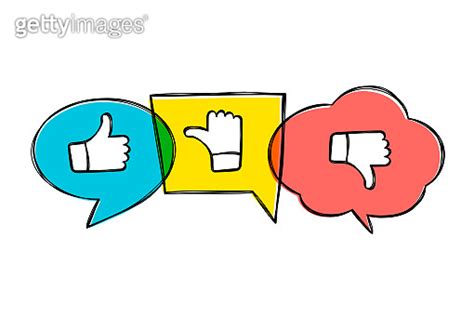 Hand Drawn Green Red And Yellow Speech Bubbles With Thumbs Up And Down