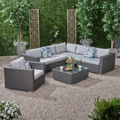 Kyra Outdoor Seater Wicker Sectional Sofa Set With Sunbrella Cushions